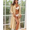 Ekouaer Women Zipper Robe Long Sleeves House Coat Soft Bathrobe Sleepwear with Pockets Housecoat Loungewear(Khaki)