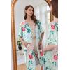 Ekouaer Women Zipper Robe Short Sleeve Duster Housecoat Short Bathrobes Zip Front Nightgown with Pockets S-3XL(Green Flower)