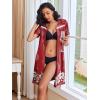 Ekouaer Women Zipper Robe Short Sleeves House Coat Zipper Front Bathrobe Sleepwear with Pockets Housecoat Nightgown(Floral Red)