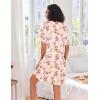 Ekouaer Women Zipper Robes Knit Short Bathrobe Lightweight House Coat with Pockets Soft Nightgown S-XXL(Beige Flower)