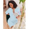 Ekouaer Women Zipper Robes Knit Short Bathrobe Lightweight House Coat with Pockets Soft Nightgown S-XXL(Light Blue)