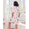 Ekouaer Women Zipper Robes Knit Short Bathrobe Lightweight House Coat with Pockets Soft Nightgown S-XXL(White Pink Flower)