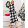 Ekouaer Women’s Flannel Robe Zipper Front Robes Full Length Bathrobe(S-XXL)(Black & White Plaid)