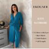 Ekouaer Women’s Knit Bathrobe Lace Kimono Robes with Pockets Full Length Lightweight Loungewear S-XXL(Blue Green)