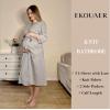 Ekouaer Women’s Knit Bathrobe Lace Kimono Robes with Pockets Full Length Lightweight Loungewear S-XXL(Light Gray)