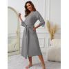 Ekouaer Women’s Knit Bathrobe Lace Kimono Robes with Pockets Full Length Lightweight Loungewear S-XXL(Medium Gray)