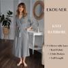 Ekouaer Women’s Knit Bathrobe Lace Kimono Robes with Pockets Full Length Lightweight Loungewear S-XXL(Medium Gray)