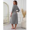 Ekouaer Women’s Knit Bathrobe Lace Kimono Robes with Pockets Full Length Lightweight Loungewear S-XXL(Medium Gray)