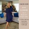 Ekouaer Women’s Knit Bathrobe Lace Kimono Robes with Pockets Full Length Lightweight Loungewear S-XXL(Navy Blue)