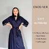 Ekouaer Women’s Knit Bathrobe Lace Kimono Robes with Pockets Full Length Lightweight Loungewear S-XXL(Navy Blue)