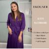 Ekouaer Women’s Knit Bathrobe Lace Kimono Robes with Pockets Full Length Lightweight Loungewear S-XXL(Purple)