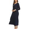 Ekouaer Women’s Long Sleeve Nightgown Full Length Sleepwear Long Sleepshirts Henley Sleep Dress S-4XL(A-a-navy Blue)