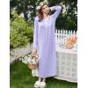 Ekouaer Women’s Long Sleeve Nightgown Full Length Sleepwear Long Sleepshirts Henley Sleep Dress S-4XL(A_a_purple Flowers)