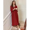 Ekouaer Women’s Long Sleeve Nightgown Full Length Sleepwear Long Sleepshirts Henley Sleep Dress S-4XL(A-a-wine Red)