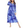 Ekouaer Women’s Long Sleeve Nightgown Full Length Sleepwear Long Sleepshirts Henley Sleep Dress S-4XL(A_blue Tie-dye)