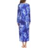 Ekouaer Women’s Long Sleeve Nightgown Full Length Sleepwear Long Sleepshirts Henley Sleep Dress S-4XL(A_blue Tie-dye)