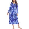 Ekouaer Women’s Long Sleeve Nightgown Full Length Sleepwear Long Sleepshirts Henley Sleep Dress S-4XL(A_blue Tie-dye)