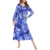 Ekouaer Women’s Long Sleeve Nightgown Full Length Sleepwear Long Sleepshirts Henley Sleep Dress S-4XL(A_blue Tie-dye)