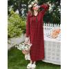 Ekouaer Women’s Long Sleeve Nightgown Full Length Sleepwear Long Sleepshirts Henley Sleep Dress S-4XL(B-b-red-black Grid)