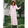 Ekouaer Women’s Long Sleeve Nightgown Full Length Sleepwear Long Sleepshirts Henley Sleep Dress S-4XL(Big Pink Flower)