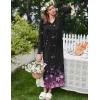 Ekouaer Women’s Long Sleeve Nightgown Full Length Sleepwear Long Sleepshirts Henley Sleep Dress S-4XL(Black Sakura)