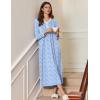 Ekouaer Women’s Long Sleeve Nightgown Full Length Sleepwear Long Sleepshirts Henley Sleep Dress S-4XL(Blue Leaves)
