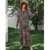 Ekouaer Women’s Long Sleeve Nightgown Full Length Sleepwear Long Sleepshirts Henley Sleep Dress S-4XL(Brown Leopard Print)