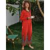 Ekouaer Women’s Long Sleeve Nightgown Full Length Sleepwear Long Sleepshirts Henley Sleep Dress S-4XL(C_red Peacock Feather)