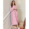Ekouaer Women’s Long Sleeve Nightgown Full Length Sleepwear Long Sleepshirts Henley Sleep Dress S-4XL(Pink Flowers)