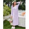 Ekouaer Women’s Long Sleeve Nightgown Full Length Sleepwear Long Sleepshirts Henley Sleep Dress S-4XL(Purple Flowers)