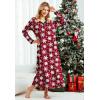 Ekouaer Women’s Long Sleeve Nightgown Full Length Sleepwear Long Sleepshirts Henley Sleep Dress S-4XL(Z_red Snowflake)