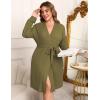 Ekouaer Women’s Plus Size Robe Waffle Knit Bathrobe Short Lightweight Kimono Robes with Pockets Maternity Robe 1x-5x(Army Green)