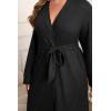 Ekouaer Women’s Plus Size Robe Waffle Knit Bathrobe Short Lightweight Kimono Robes with Pockets Maternity Robe 1x-5x(Black)