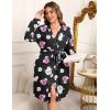 Ekouaer Women’s Plus Size Robe Waffle Knit Bathrobe Short Lightweight Kimono Robes with Pockets Maternity Robe 1x-5x(Floral Black)