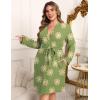 Ekouaer Women’s Plus Size Robe Waffle Knit Bathrobe Short Lightweight Kimono Robes with Pockets Maternity Robe 1x-5x(Green Floral)