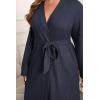 Ekouaer Women’s Plus Size Robe Waffle Knit Bathrobe Short Lightweight Kimono Robes with Pockets Maternity Robe 1x-5x(Navy Blue)