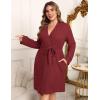 Ekouaer Women’s Plus Size Robe Waffle Knit Bathrobe Short Lightweight Kimono Robes with Pockets Maternity Robe 1x-5x(Wine Red)