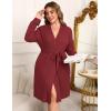Ekouaer Women’s Plus Size Robe Waffle Knit Bathrobe Short Lightweight Kimono Robes with Pockets Maternity Robe 1x-5x(Wine Red)