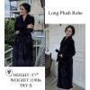 Ekouaer Women’s Robe Long Plush Soft Bathrobe Jacquard Color Block Robes Shawl Collar Sleepwear with Pockets S-XXL(Black)