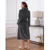Ekouaer Women’s Robe Long Plush Soft Bathrobe Jacquard Color Block Robes Shawl Collar Sleepwear with Pockets S-XXL(Dark Grey)