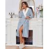 Ekouaer Women’s Robe Long Plush Soft Bathrobe Jacquard Color Block Robes Shawl Collar Sleepwear with Pockets S-XXL(Light Blue)