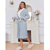 Ekouaer Women’s Robe Long Plush Soft Bathrobe Jacquard Color Block Robes Shawl Collar Sleepwear with Pockets S-XXL(Light Blue)