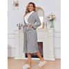 Ekouaer Women’s Robe Long Plush Soft Bathrobe Jacquard Color Block Robes Shawl Collar Sleepwear with Pockets S-XXL(Light Grey)