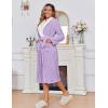 Ekouaer Women’s Robe Long Plush Soft Bathrobe Jacquard Color Block Robes Shawl Collar Sleepwear with Pockets S-XXL(Light Purple)