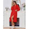 Ekouaer Women’s Robe Long Plush Soft Bathrobe Jacquard Color Block Robes Shawl Collar Sleepwear with Pockets S-XXL(Red)