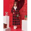 Ekouaer Women’s Robe Long Plush Soft Bathrobe Jacquard Color Block Robes Shawl Collar Sleepwear with Pockets S-XXL(Red Black Plaid)