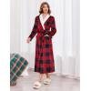 Ekouaer Women’s Robe Long Plush Soft Bathrobe Jacquard Color Block Robes Shawl Collar Sleepwear with Pockets S-XXL(Red Black Plaid)