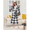 Ekouaer Women’s Robe Long Plush Soft Bathrobe Jacquard Color Block Robes Shawl Collar Sleepwear with Pockets S-XXL(White Black Plaid)
