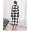 Ekouaer Women’s Robe Long Plush Soft Bathrobe Jacquard Color Block Robes Shawl Collar Sleepwear with Pockets S-XXL(White Black Plaid)