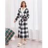 Ekouaer Women’s Robe Long Plush Soft Bathrobe Jacquard Color Block Robes Shawl Collar Sleepwear with Pockets S-XXL(White Black Plaid)